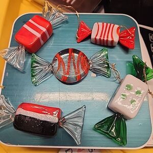 Lot Of 5 Hand Blown Glass Candy Pieces Ornaments